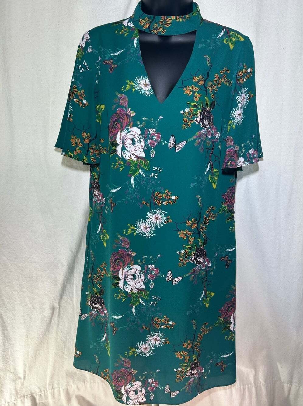 Women's Asian Style Worthington Green Floral Print Midi Dress with Butterflies 6
